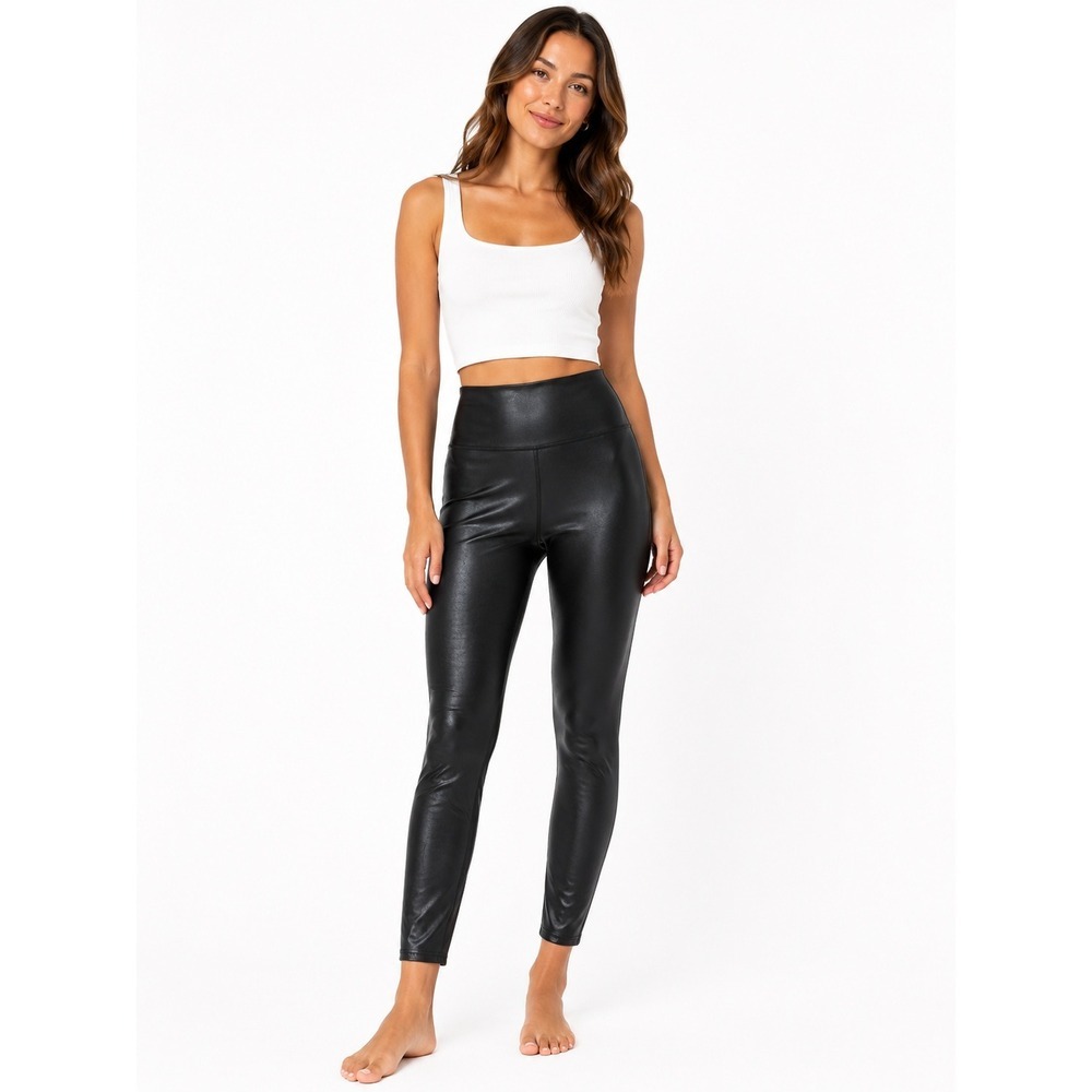 Spanx Faux Leather Leggings Black High Waisted Petite Large L/G
